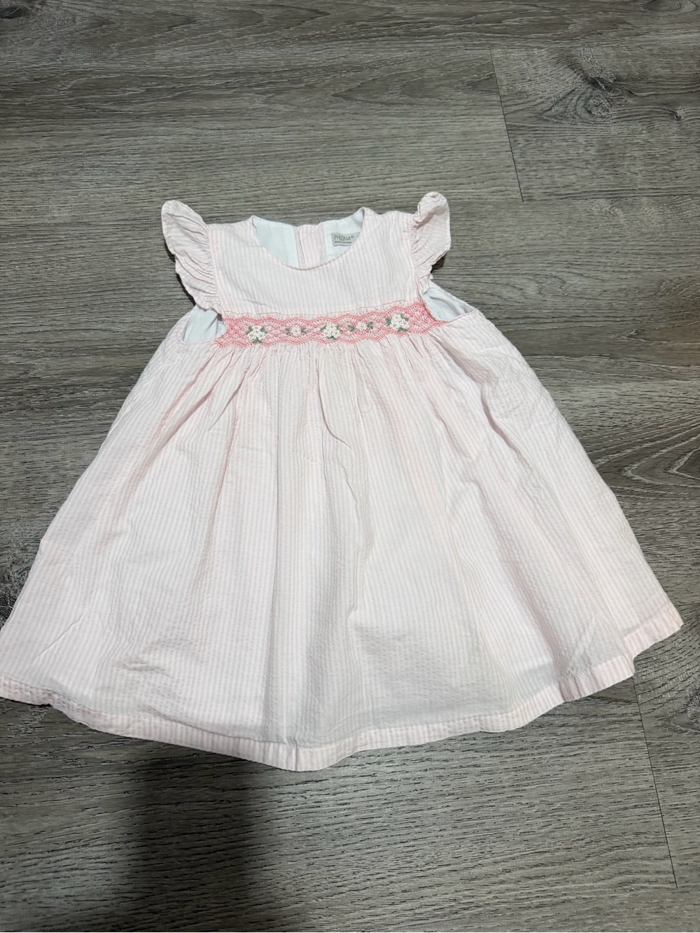 Baby Girls Pink Smocked Floral Trim Party Dress